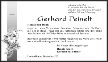 Traueranzeige von Gerhard Peinelt von Südthüringer Presse