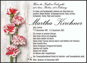Traueranzeige von Martha Kirchner von Südthüringer Presse