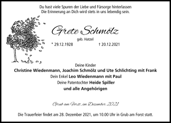 Traueranzeige von Grete Schmölz von Neue Presse Coburg