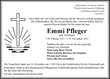 Traueranzeige von Emmi Pfleger von Frankenpost