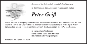 Traueranzeige von Peter Geiß von Südthüringer Presse