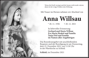 Traueranzeige von Anna Willsau von Südthüringer Presse