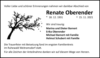Traueranzeige von Renate Oberender von Neue Presse Coburg