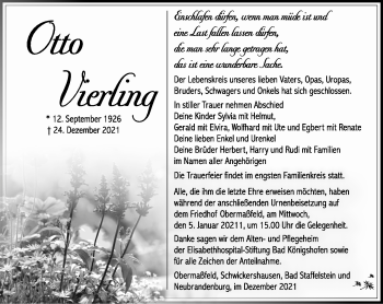 Traueranzeige von Otto Vierling von Südthüringer Presse