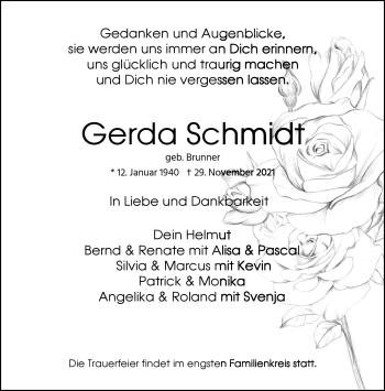 Traueranzeige von Gerda Schmidt von Frankenpost