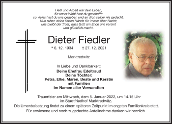 Traueranzeige von Dieter Fiedler von Frankenpost
