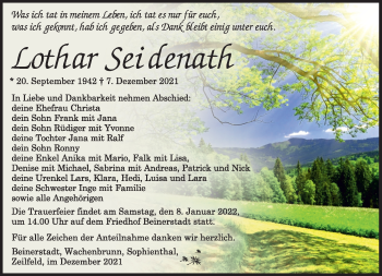 Traueranzeige von Lothar Seidenath von Südthüringer Presse