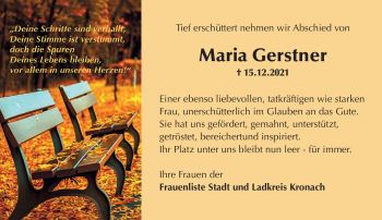 Traueranzeige von Maria Gerstner von Neue Presse Coburg