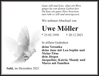 Traueranzeige von Uwe Möller von Südthüringer Presse