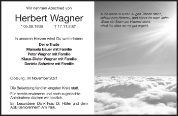 Traueranzeige von Herbert Wagner von Neue Presse Coburg