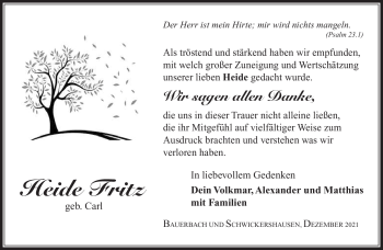 Traueranzeige von Heide Fritz von Südthüringer Presse