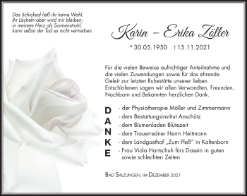 Traueranzeige von Karin-Erika Zöller von Südthüringer Presse