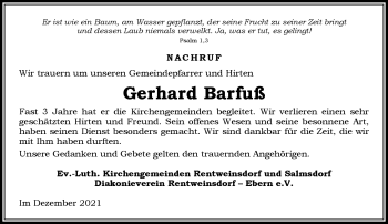 Traueranzeige von Gerhard Barfuß von Neue Presse Coburg