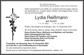 Traueranzeige von Lydia Reißmann von Frankenpost
