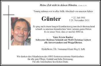 Traueranzeige von Günter Rauber von Frankenpost