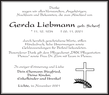 Traueranzeige von Gerda Liebmann von Südthüringer Presse