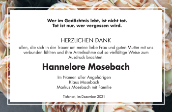 Traueranzeige von Hannelore Mosebach von Südthüringer Presse
