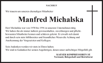 Traueranzeige von Manfred Michalska von Neue Presse Coburg