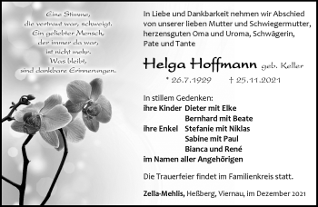 Traueranzeige von Helga Hoffmann von Südthüringer Presse