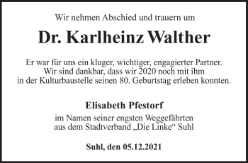 Traueranzeige von Karlheinz Walther von Südthüringer Presse