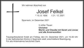 Traueranzeige von Josef Felkel von Frankenpost