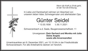 Traueranzeige von Günter Seidel von Frankenpost