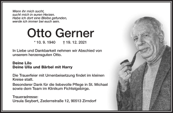 Traueranzeige von Otto Gerner von Frankenpost