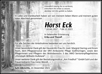 Traueranzeige von Horst Eck von Südthüringer Presse