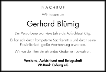 Traueranzeige von Gerhard Blümig von Neue Presse Coburg