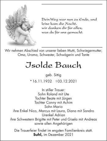 Traueranzeige von Isolde Bauch von Südthüringer Presse