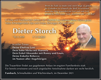 Traueranzeige von Dieter Storch von Südthüringer Presse