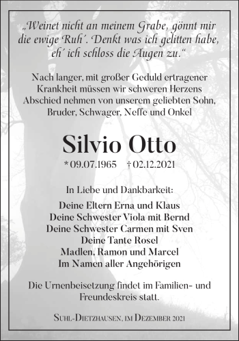 Traueranzeige von Silvio Otto von Südthüringer Presse