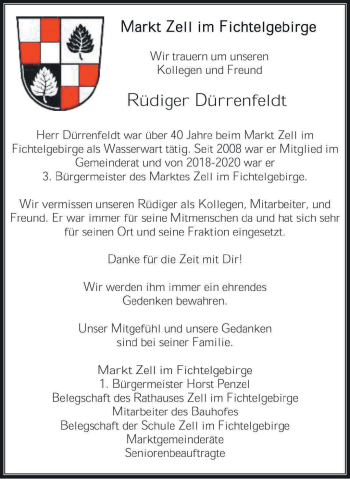 Traueranzeige von Rüdiger Dürrenfeldt von Frankenpost