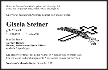 Traueranzeige von Gisela Steiner von Südthüringer Presse
