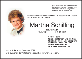 Traueranzeige von Martha Schilling von Neue Presse Coburg