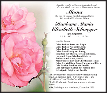 Traueranzeige von Barbara Schweyer von Südthüringer Presse