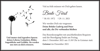 Traueranzeige von Beate Fürst von Südthüringer Presse