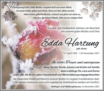 Traueranzeige von Edda Hartung von Südthüringer Presse