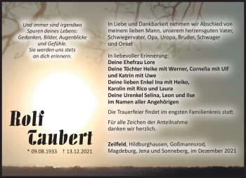 Traueranzeige von Rolf Taubert von Südthüringer Presse