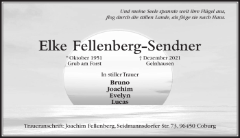 Traueranzeige von Elke Fellenberg-Sendner von Neue Presse Coburg