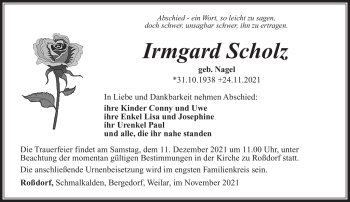 Traueranzeige von Irmgard Scholz von Südthüringer Presse