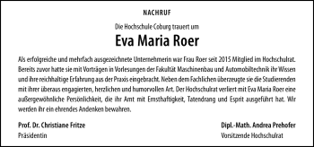 Traueranzeige von Eva Maria Roer von Neue Presse Coburg