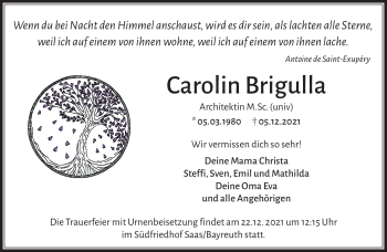 Traueranzeige von Carolin Brigulla von Frankenpost