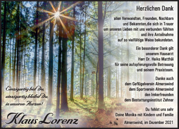 Traueranzeige von Klaus Lorenz von Südthüringer Presse