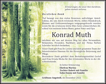 Traueranzeige von Konrad Muth von Südthüringer Presse