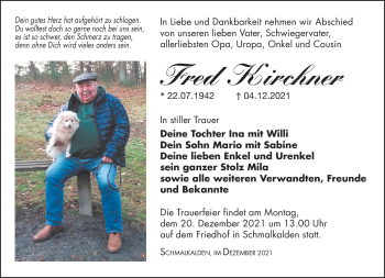 Traueranzeige von Fred Kirchner von Südthüringer Presse