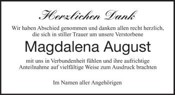 Traueranzeige von Magdalena August von Frankenpost