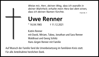 Traueranzeige von Uwe Renner von Neue Presse Coburg