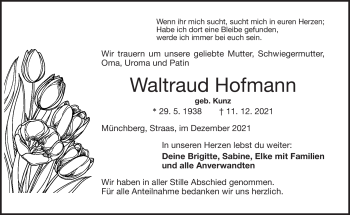 Traueranzeige von Waltraud Hofmann von Frankenpost