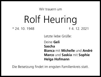 Traueranzeige von Rolf Heuring von Neue Presse Coburg